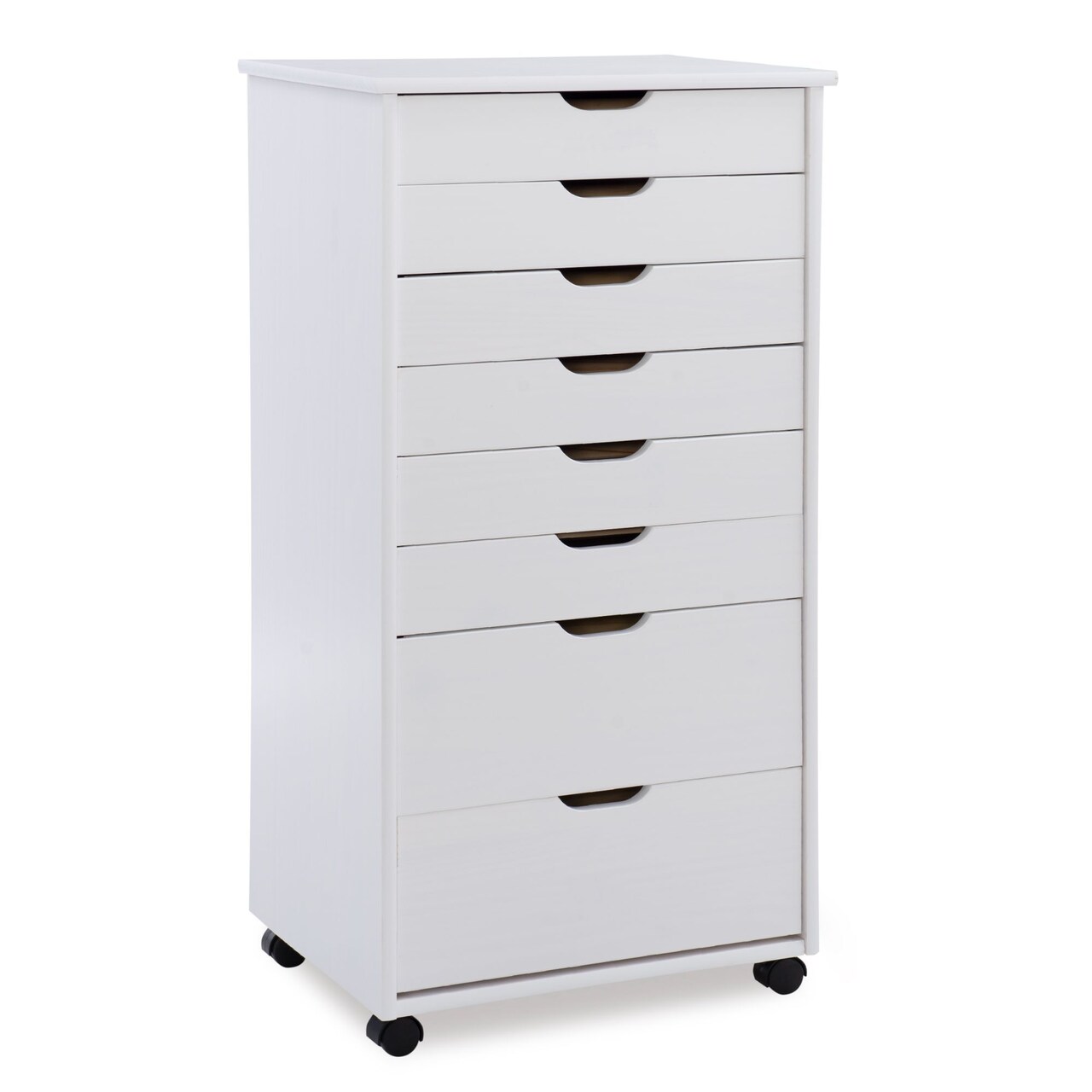 Contemporary Home Living 40” White Rolling Storage Cabinet with 8 Drawer